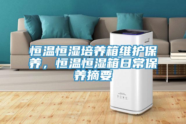 恒溫恒濕培養箱維護保養，恒溫恒濕箱日常保養摘要